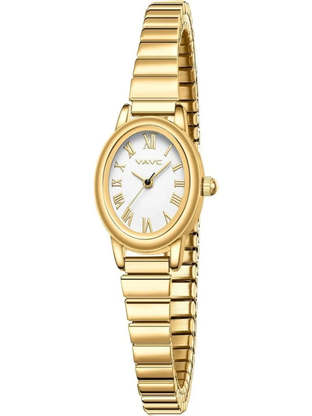 Elegant Gold Women's Watch, Analog Design, Stainless Steel Band, Oval Roman